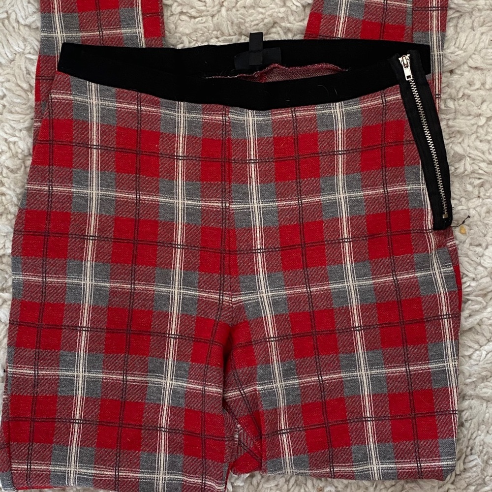 TopShop Red Plaid Zipper Legging Pants